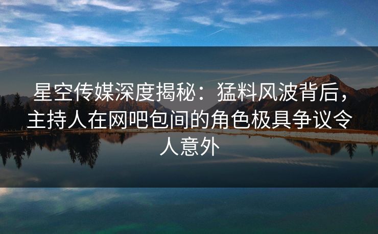 星空传媒深度揭秘：猛料风波背后，主持人在网吧包间的角色极具争议令人意外